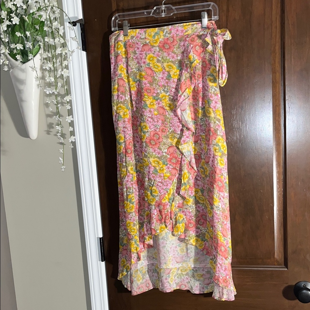 Floral High Low Skirt - Pink and Yellow